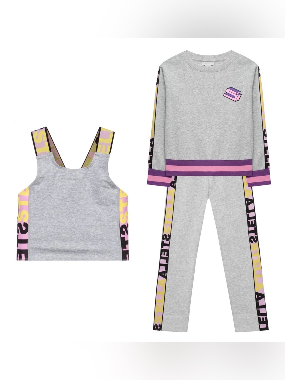 Stella McCartney Gray Logo  Sweatpants + Sweatshirt + Crop Tank set size 12
